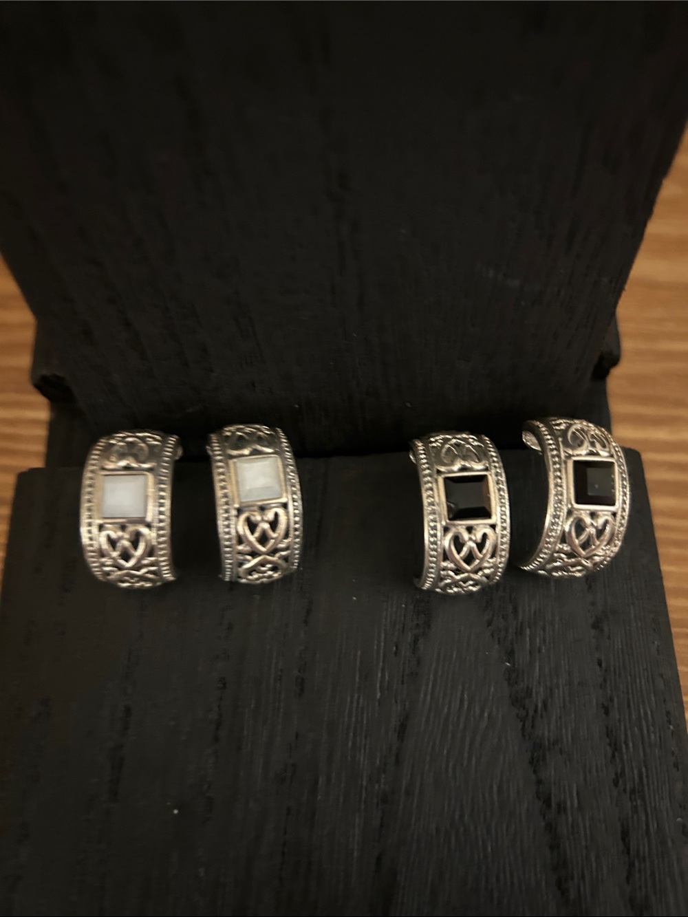 Two pair  of wide sterling silver 1 inch hook earrings.